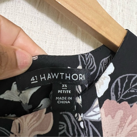 41 Hawthorn Black Floral Blouson Sheath Dress Petite XS Long Sleeve Pullover - Picture 6 of 6